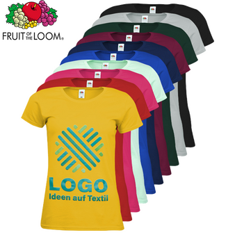 Damen-T-Shirt Premium, farbig - Fruit of the Loom, mit zwei Druckpositionen