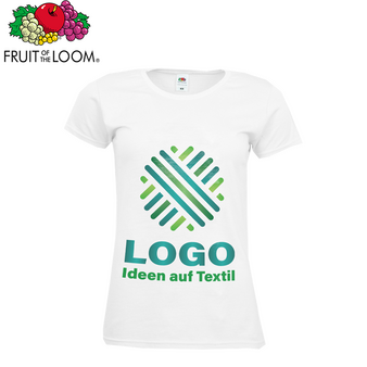 Damen-T-Shirt Premium, weiß - Fruit of the Loom, mit einer Druckposition