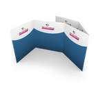 Faltblatt bedruckt gefalzt auf Quadrat 10,5 cm x 10,5 cm vertikaler Sonderwickelfalz 10-seitig