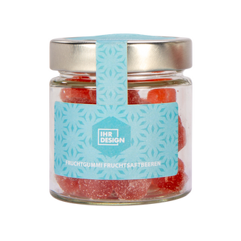 Fruchtgummi Fruchtsaftbeeren im Glas, farbig bedruckt, Motiv