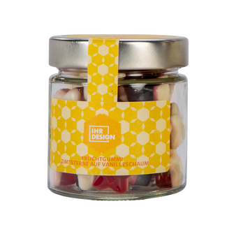 Fruchtgummi Zimtsterne im Glas, farbig bedruckt, Motiv