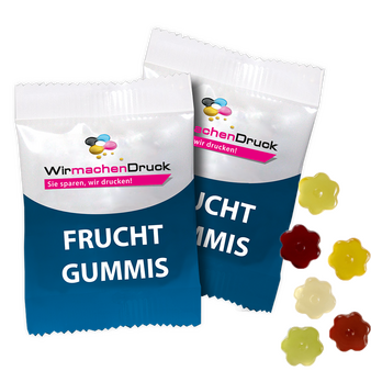 Fruchtgummi-Tütchen 10g (Form: Blume), 4/4 farbig beidseitig bedruckt