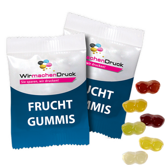 Fruchtgummi-Tütchen 10g (Form: Brille), 4/4 farbig beidseitig bedruckt