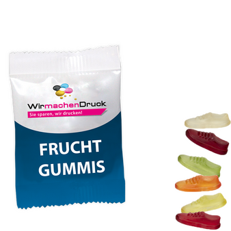Fruchtgummi-Tütchen 10g (Form: Joggingschuh), 4/0 farbig einseitig bedruckt