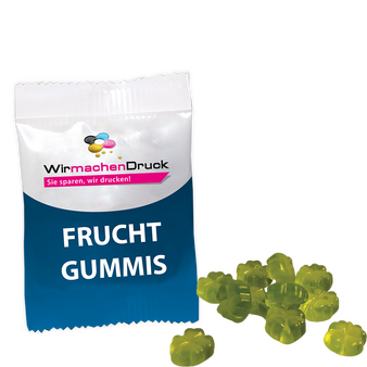 Fruchtgummi-Tütchen 10g (Form: Kleeblatt), 4/0 farbig einseitig bedruckt