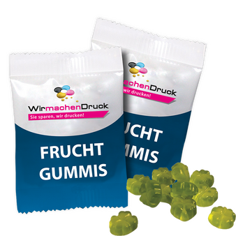 Fruchtgummi-Tütchen 10g (Form: Kleeblatt), 4/4 farbig beidseitig bedruckt