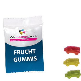 Fruchtgummi-Tütchen 10g (Form: LKW), 4/0 farbig einseitig bedruckt