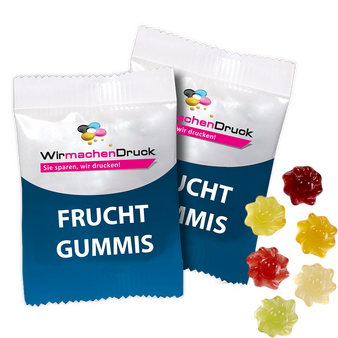 Fruchtgummi-Tütchen 10g (Form: Sonne), 4/4 farbig beidseitig bedruckt