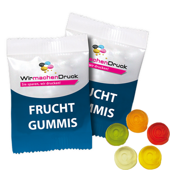 Fruchtgummi-Tütchen 10g (Form: @-Zeichen), 4/4 farbig beidseitig bedruckt