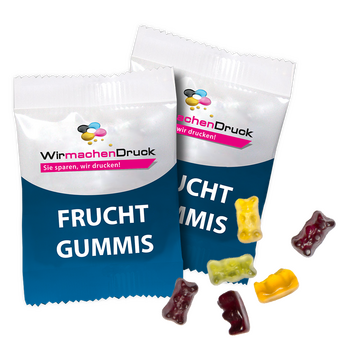 Fruchtgummi-Tütchen 10g Fruchtsaft (Form: Bärchen), 4/4 farbig beidseitig bedruckt