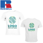Herren-T-Shirt weiß, Organic - Russell, mit zwei Druckpositionen