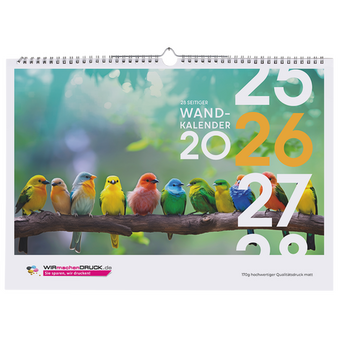 Kalendermuster Monatswandkalender 15 Blatt (12 Monate + 2 Deckbl&auml;tter + 1 Schlussblatt), einseitig bedruckt 4/0 farbig, DIN A3 quer (420 x 297 mm)