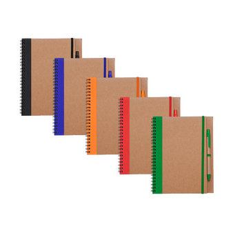 Notizblock mit Metall-Spiralbindung und Deckblatt aus recyceltem Karton inkl. Stift Inhalt: 60 Blatt