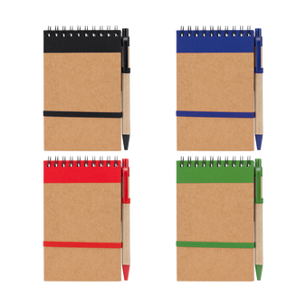 Notizblock mit Metall-Spiralbindung und Deckblatt aus recyceltem Karton inkl. Stift 70 Blatt liniert