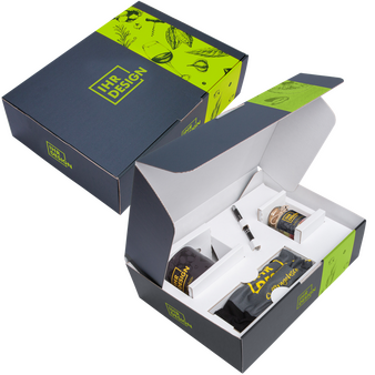 Box, farbig bedruckt, offen