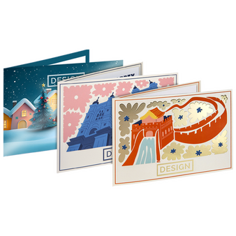 Postkarte, gefalzt auf DIN A8 quer, 4-seitig, mit allen Veredelungskombinationen