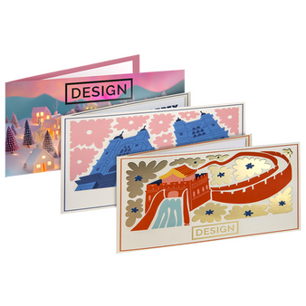 Postkarte, gefalzt auf DIN lang quer (21,0 x 10,5 cm), 4-seitig, mit allen Veredelungskombinationen