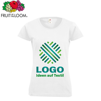 TOPSELLER Damen-T-Shirt Basic, weiß - Fruit of the Loom, mit einer Druckposition