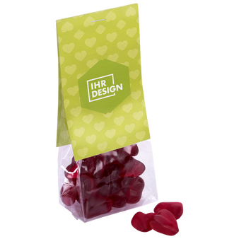 Vegane Fruchtgummi-Herzen im 60g Folienbeutel, neutrales Muster