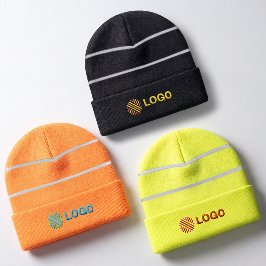 High-Vis-Beanies in mehreren Farben, mit individueller Stickerei und reflektierenden Streifen