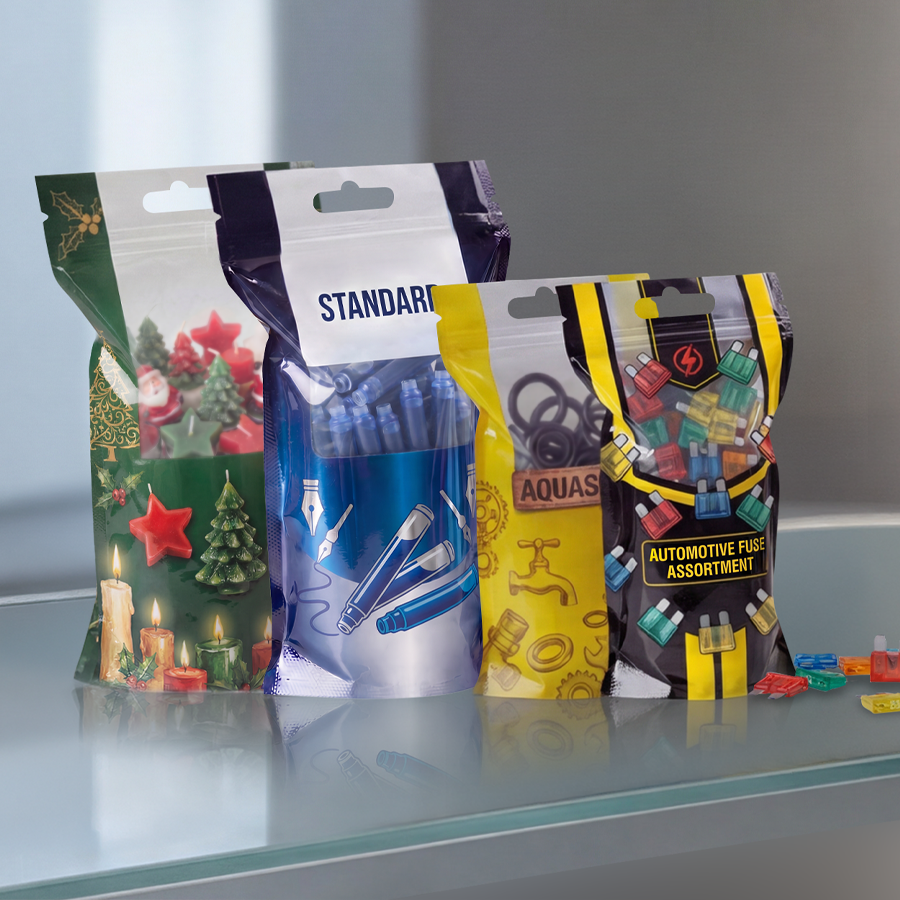Bedruckte Kunststoff-Standbodenbeutel in mehreren Größen, Doypacks ideal für Non-Food-Produkte