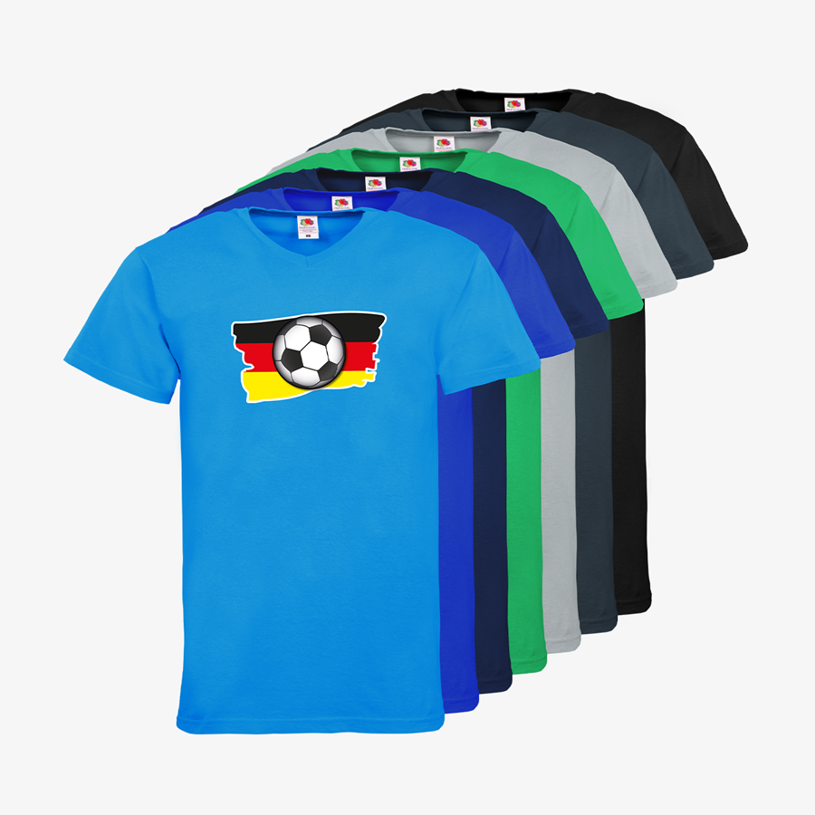 Farbenfrohe Herren-T-Shirts von Fruit of the Loom mit Fußball-Standardmotiv und V-Ausschnitt