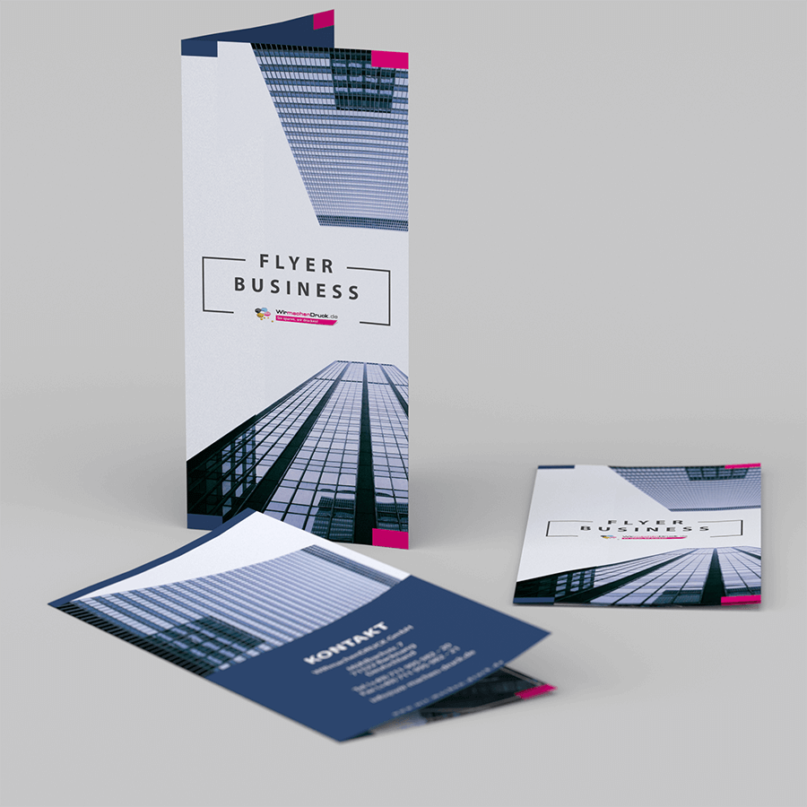 Aufgestellter 4-seitiger Mittelfalz-Flyer mit beidseitigem individuellem Druck