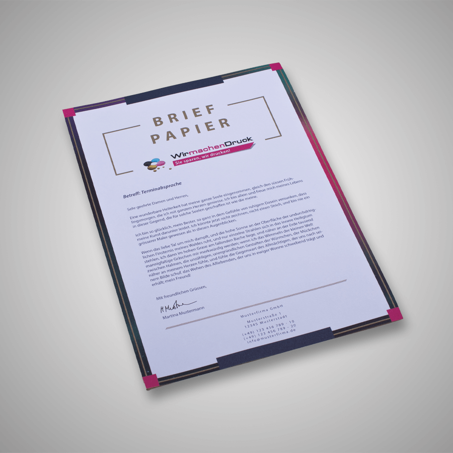 Exklusives Briefpapier im eigenen Design mit hochwertigem Druck und der Sonderfarbe Gold