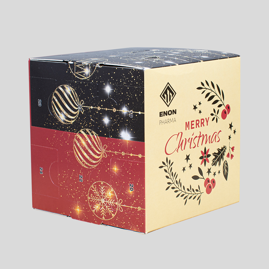 Bedruckter Adventskalender-Würfel mit Schokolade von Lindt oder RITTER SPORT