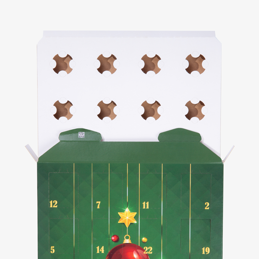 Grüner Lindt Lindor Tisch-Adventskalender und leerer Einleger, Detailansicht, 4/0 farbig bedruckt