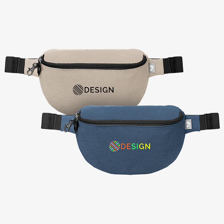 Zwei Anti-Diebstahl-Bauchtaschen mit Logo vorne im Digitaltransferdruck oder Siebdruck