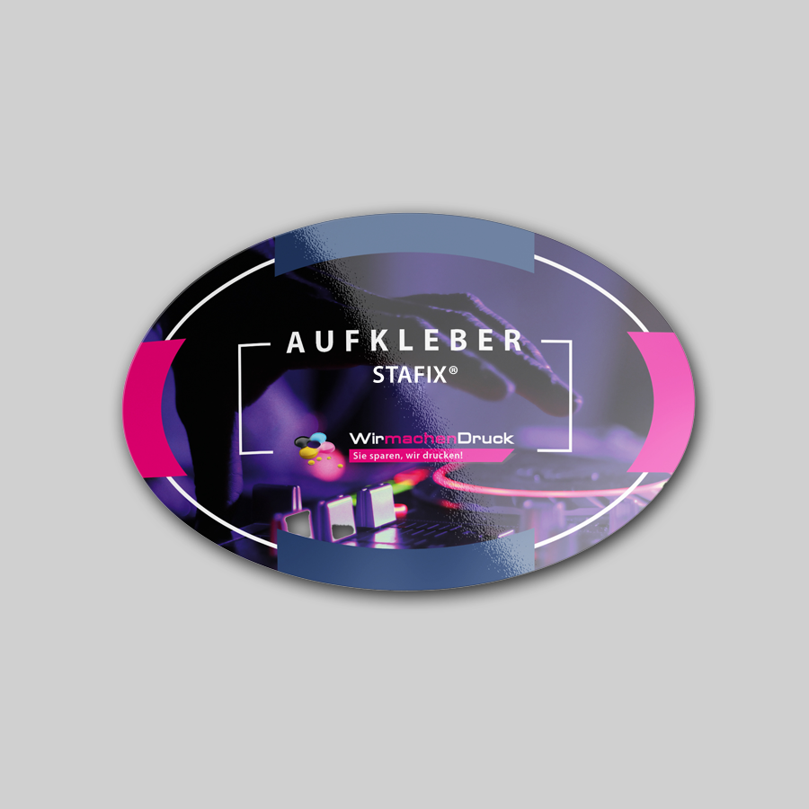 Ovaler STAFIX-Aufkleber mit individuellem und hochwertigem Druck