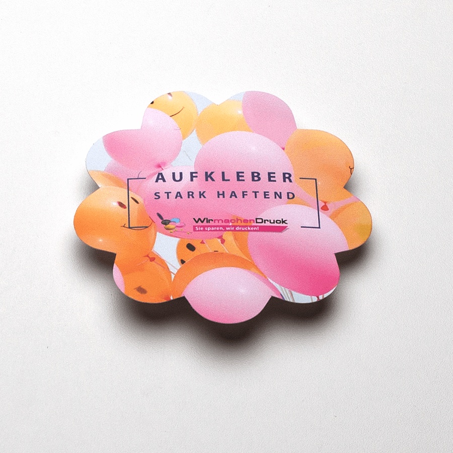 Buttonförmiger und stark haftender Aufkleber mit personalisierbarem Druck