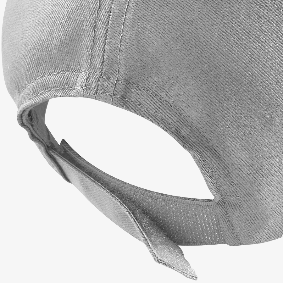 Detailansicht graue Beechfield-Cap mit Klettverschluss