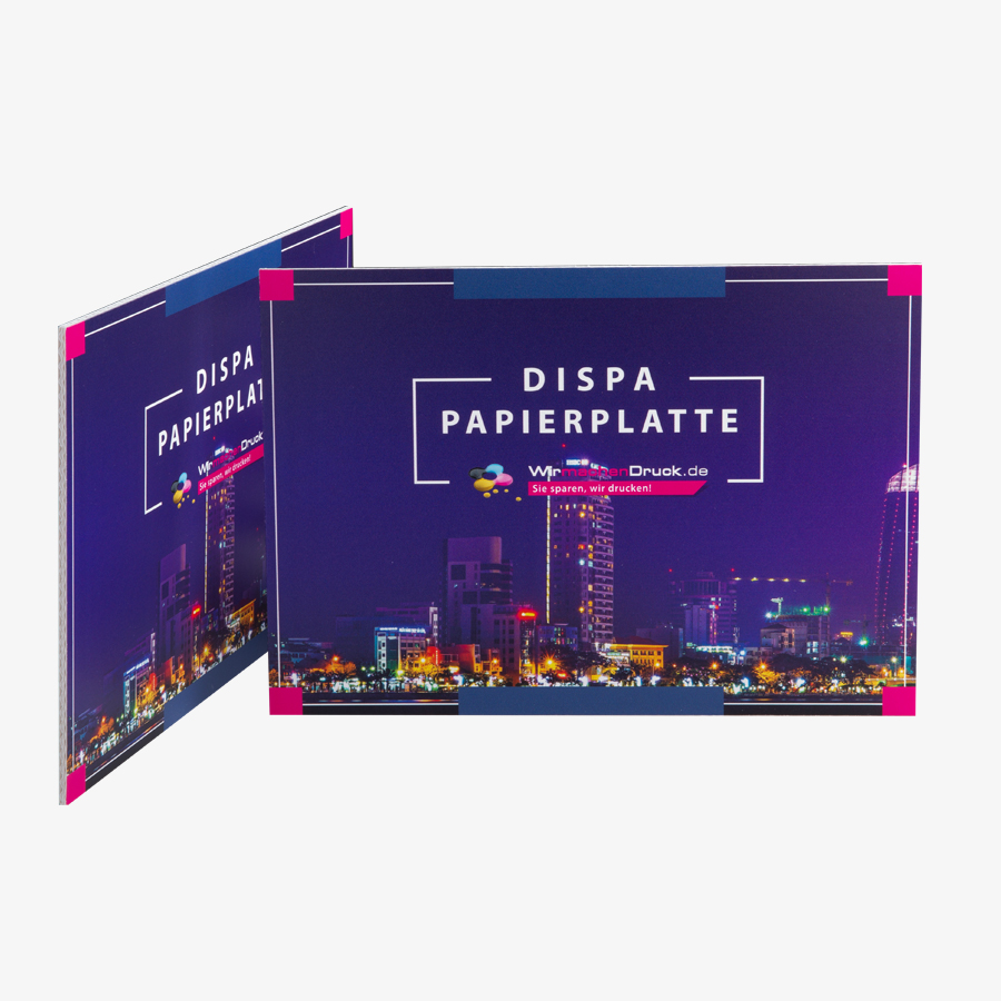 Aufgestellte DISPA-Papierplatten, individuell und hochwertig bedruckbar