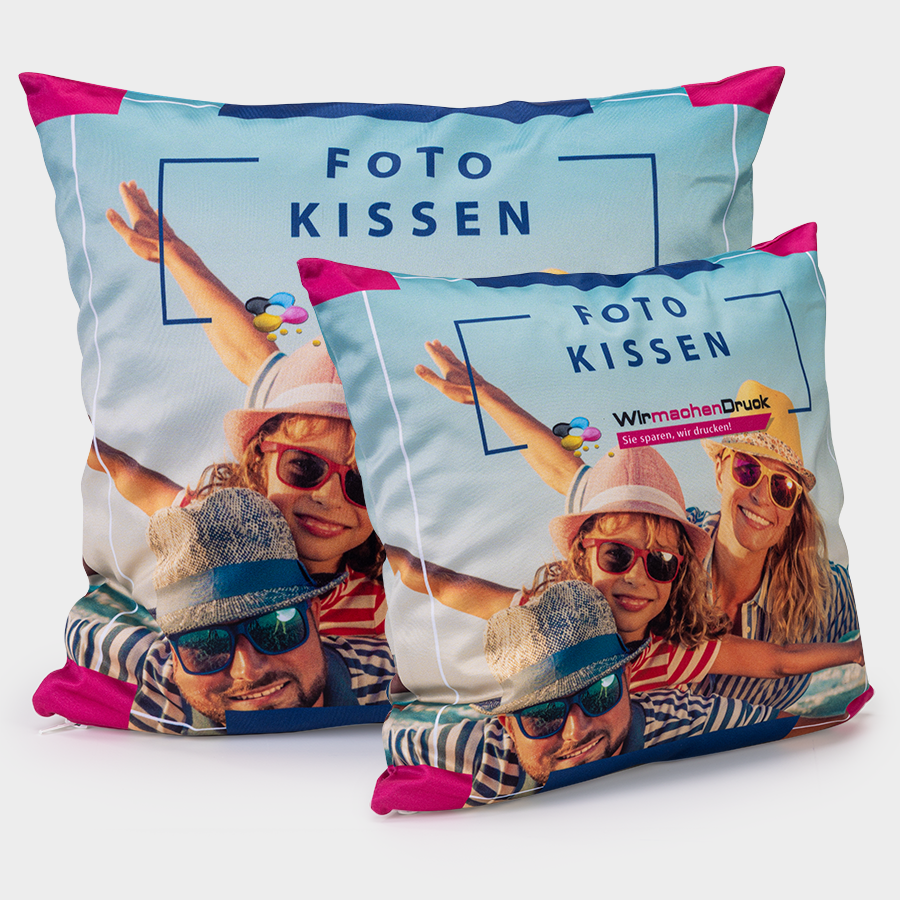 Premium-Fotokissen in quadratischer Form, vollflächig und vollfarbig bedruckt