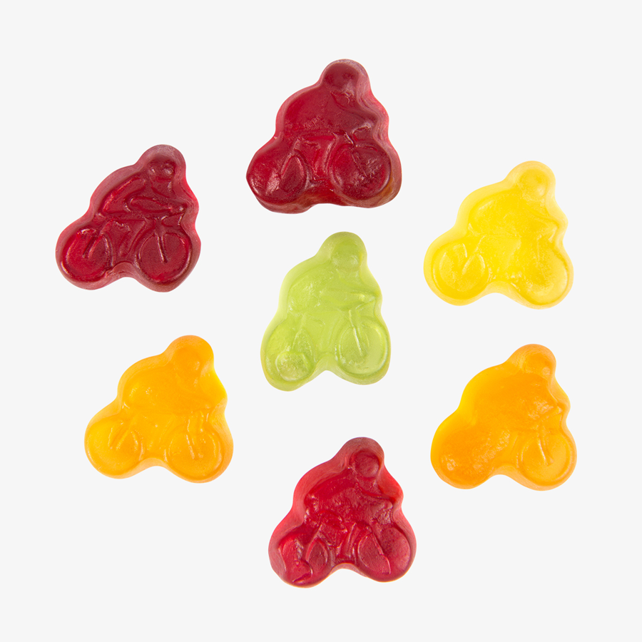 Leckere Fahraddfahrer-Fruchtgummis, farblich und geschmacklich gemischt
