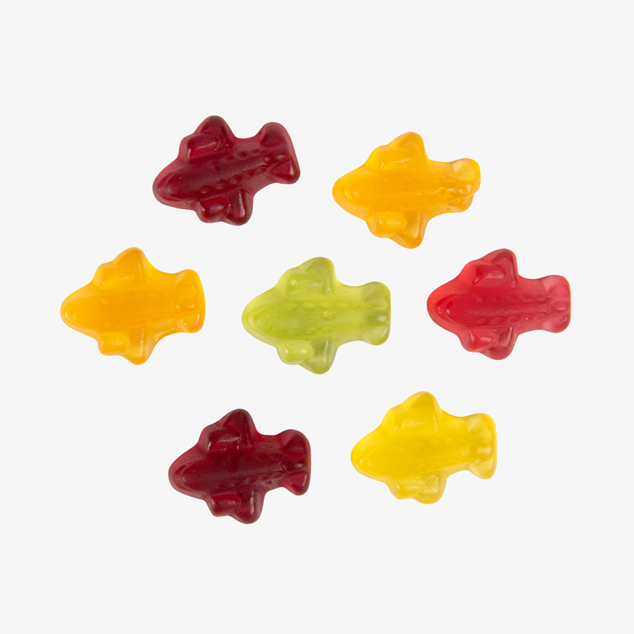Köstliche Fruchtgummi-Flugzeuge, farblich und geschmacklich gemischt