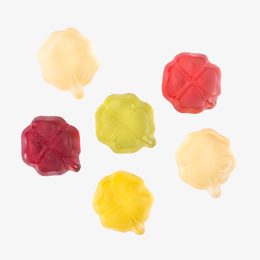 Köstliche Fruchtgummi-Kleeblätter, geschmacklich und farblich gemischt