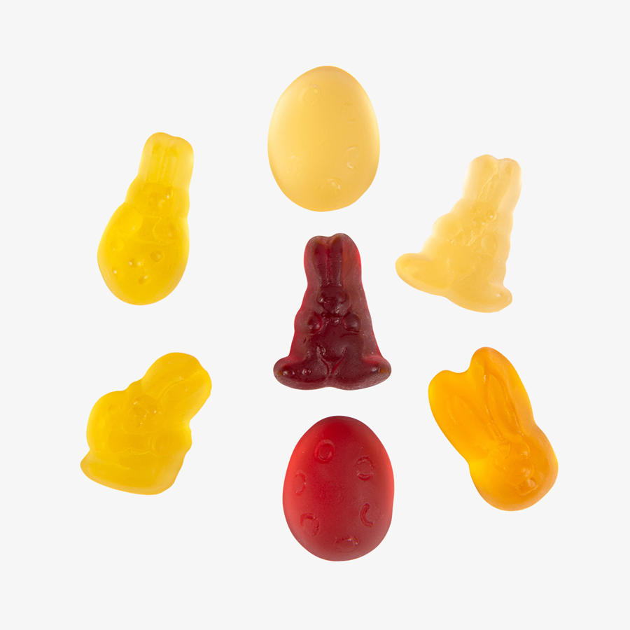 Köstliche Fruchtgummi-Ostermischung, geschmacklich und farblich gemischt