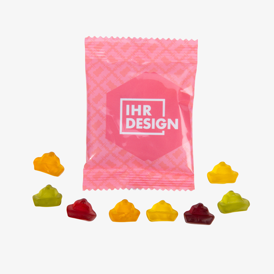 Individuell bedrucktes Tütchen mit köstlichen Fruchtgummi-Schiffen