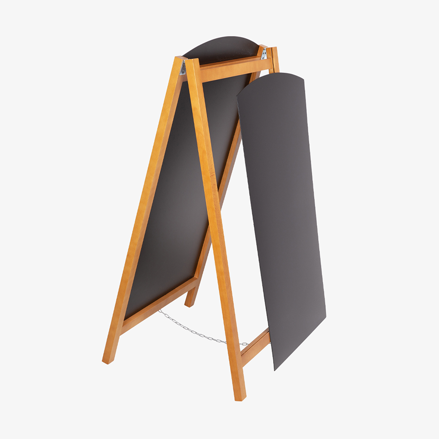 Gebogener Holz-Kreidetafel-Kundenstopper mit austauschbarer Kreidetafel