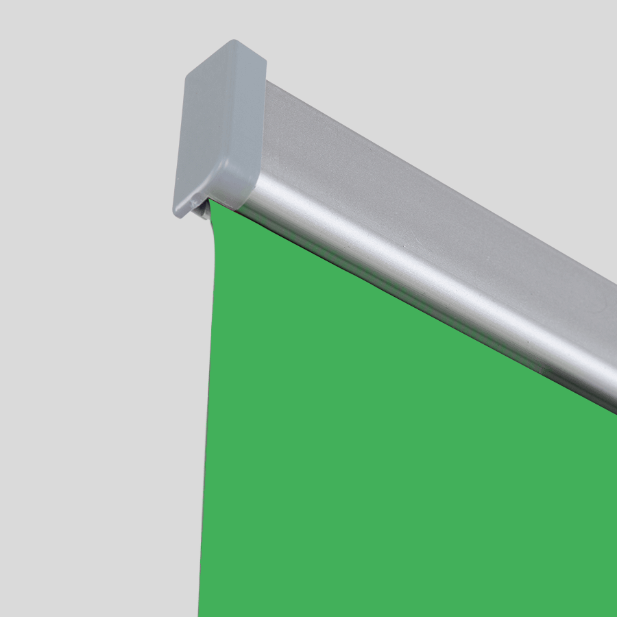 Detailansicht der Befestigung eines Greenscreen-Roll-up-Displays