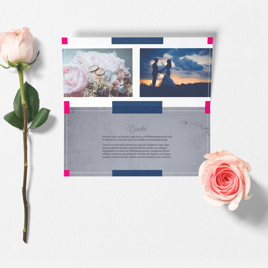 Individuelle Hochzeitskarte im Querformat, DIN lang, als Dankeskarte