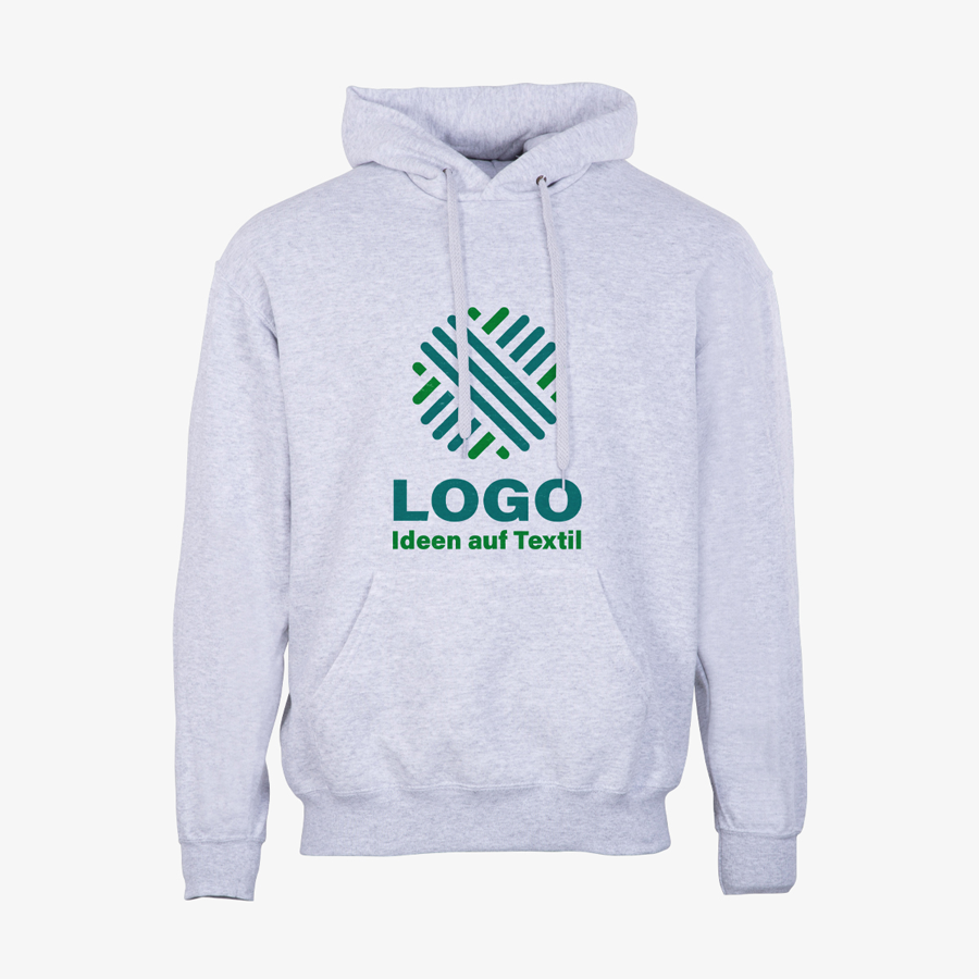Basic-Hoodie für Herren in Grau mit Siebdruck von Fruit of the Loom, Vorderseitenansicht