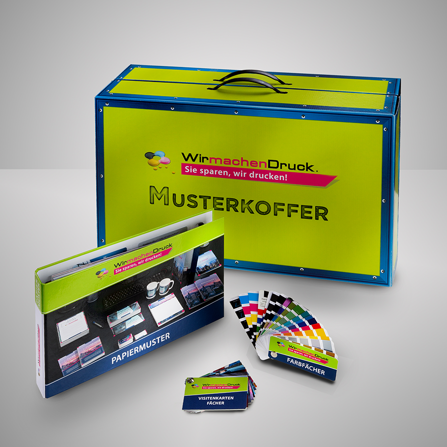 Informative Musterkoffer und Papiermusterordner mit vielen Produktbeispielen