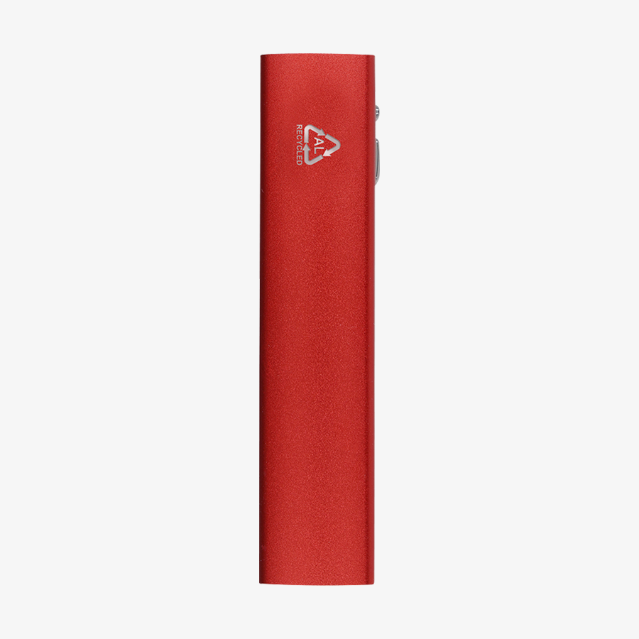 Unpersonalisierte kompakte Powerbank in Rot aus recyceltem Aluminium mit 2.600 mAh Kapazität