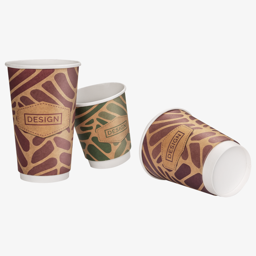 Doppelwandige Kraftpapier-Becher in drei Größen, mit individuellem Aufdruck