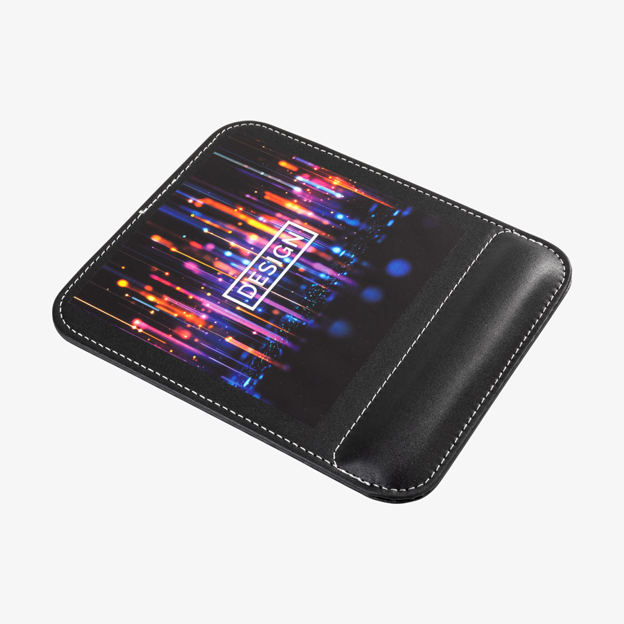 Kunstleder-Mousepad mit Handgelenkauflage und vollfarbigem Digitaltransferdruck