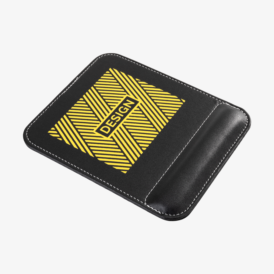 Kunstleder-Mousepad mit Handgelenkauflage und einfarbigem Siebdruck